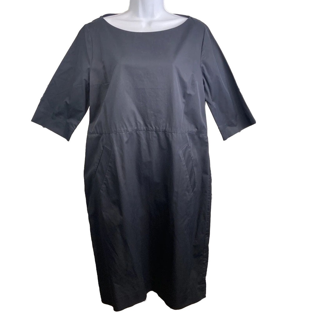 Cos Navy Blue Midi Sheath Dress Sz 44 Large Minimalist Quiet Luxury Understated